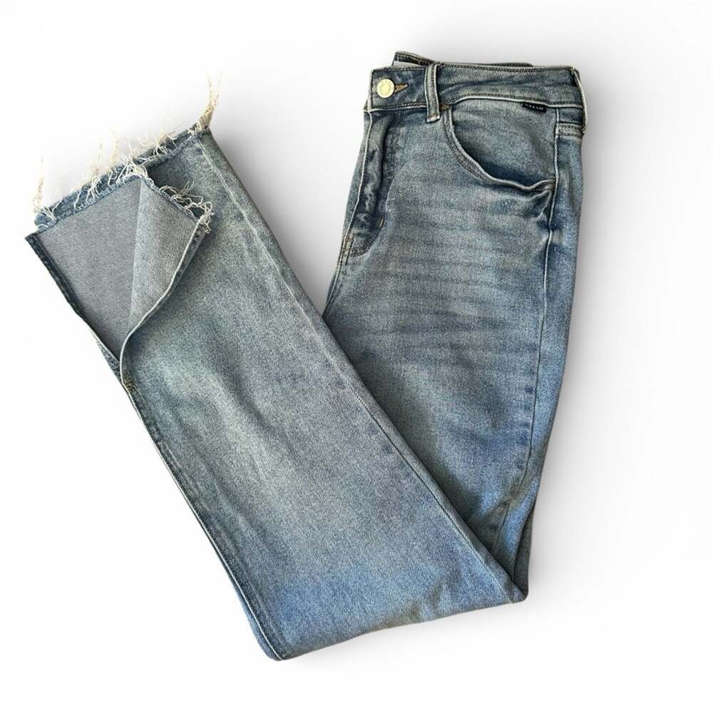 Cello Light Acid Wash Side Slit Stretch Straight Raw Hem Jeans Sz 5